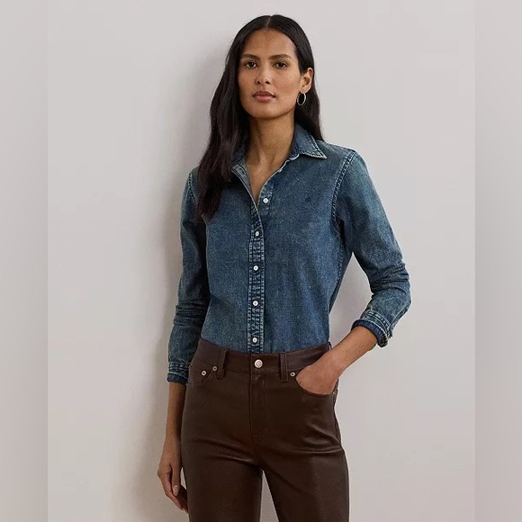RALPH LAUREN BUTTON DOWN DENIM SHIRT (fits like XXS) - Picture 1 of 3